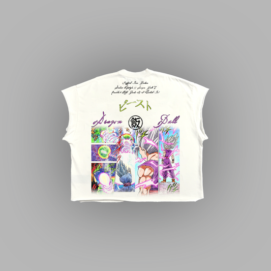 BEAST GOHAN 'LIMITED' RAW EDGE BOXY MUSCLE TEE IN WHITE