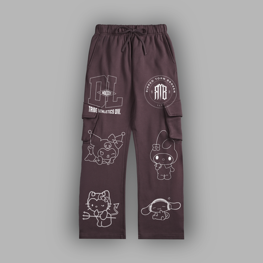 HELLO KITTY & FRIENDS ' 1 OF 25' CARGO SWEATS IN BURNT BURGANDY