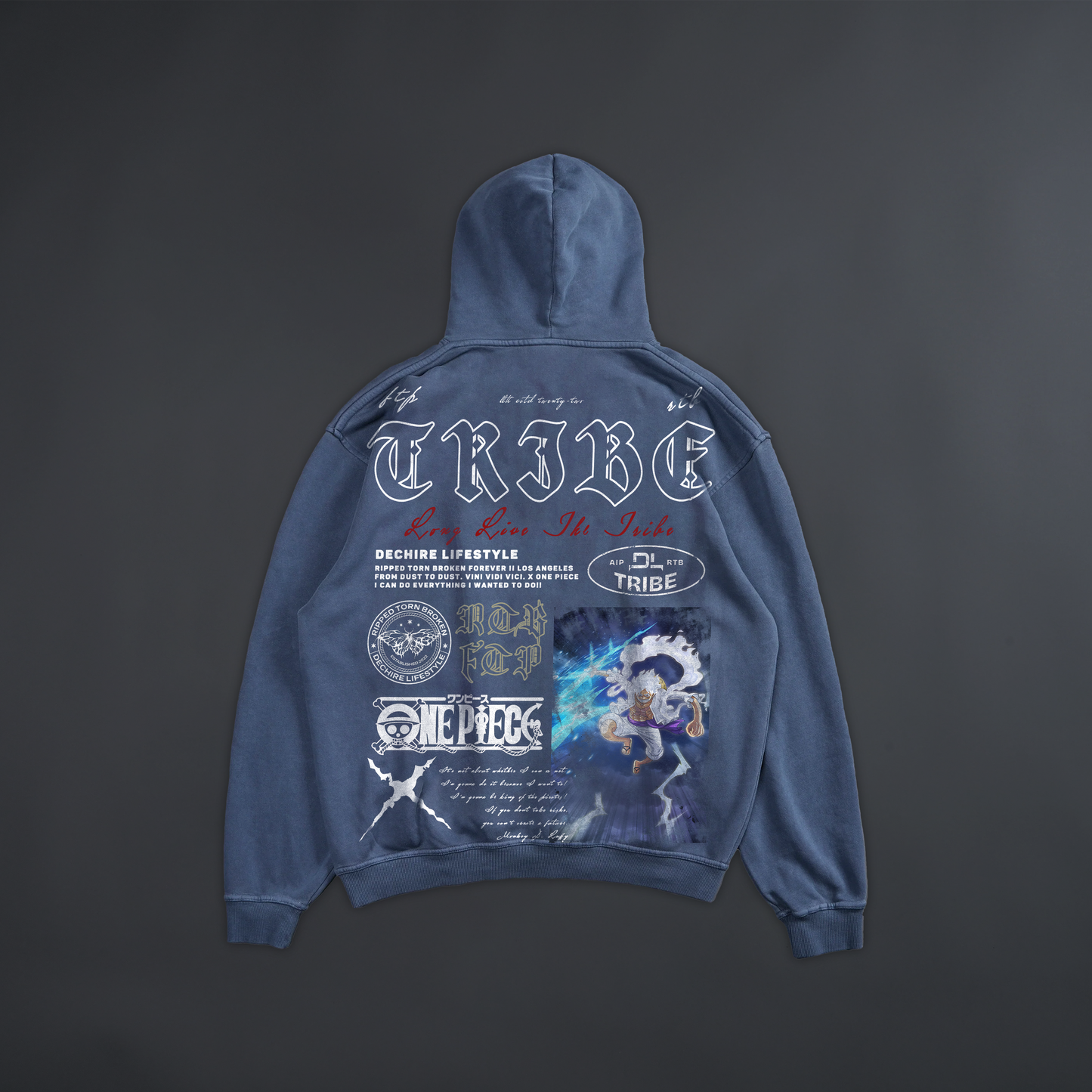LUFFY GEAR FIVE '1 OF 50' 4060 TERRY HOODIE IN WASHED SHADOW BLUE