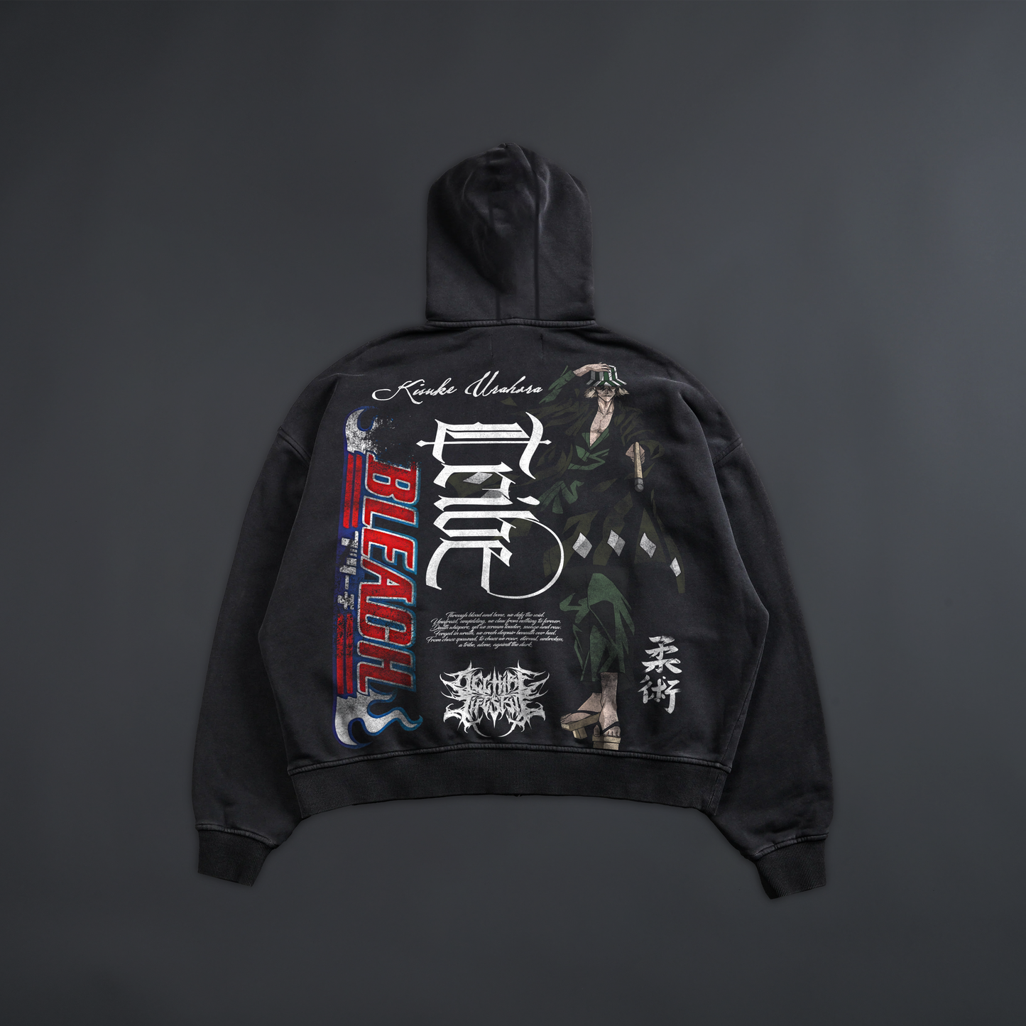 KISUKE: Geta-bōshi SNOW WASHED DOUBLE ZIP HOODIE IN FADED BLK