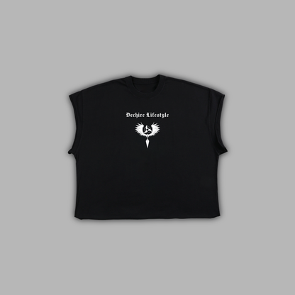 ITACHI UCHIHA 'LIMITED' RAW EDGE BOXY MUSCLE TEE IN BLACK