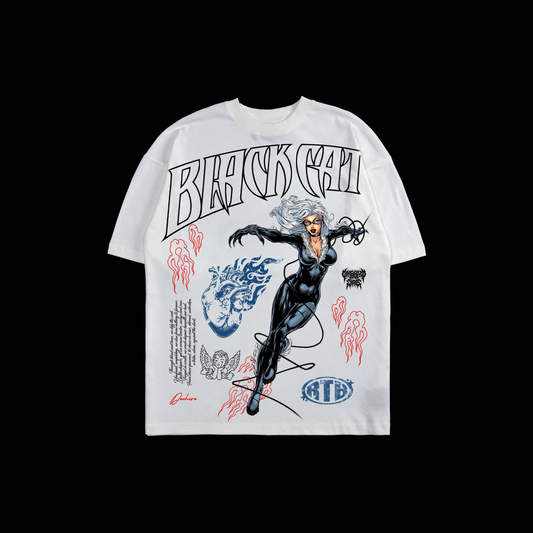 BLACK CAT'S DAY OUT 'LIMITED' OS TEE IN WHITE