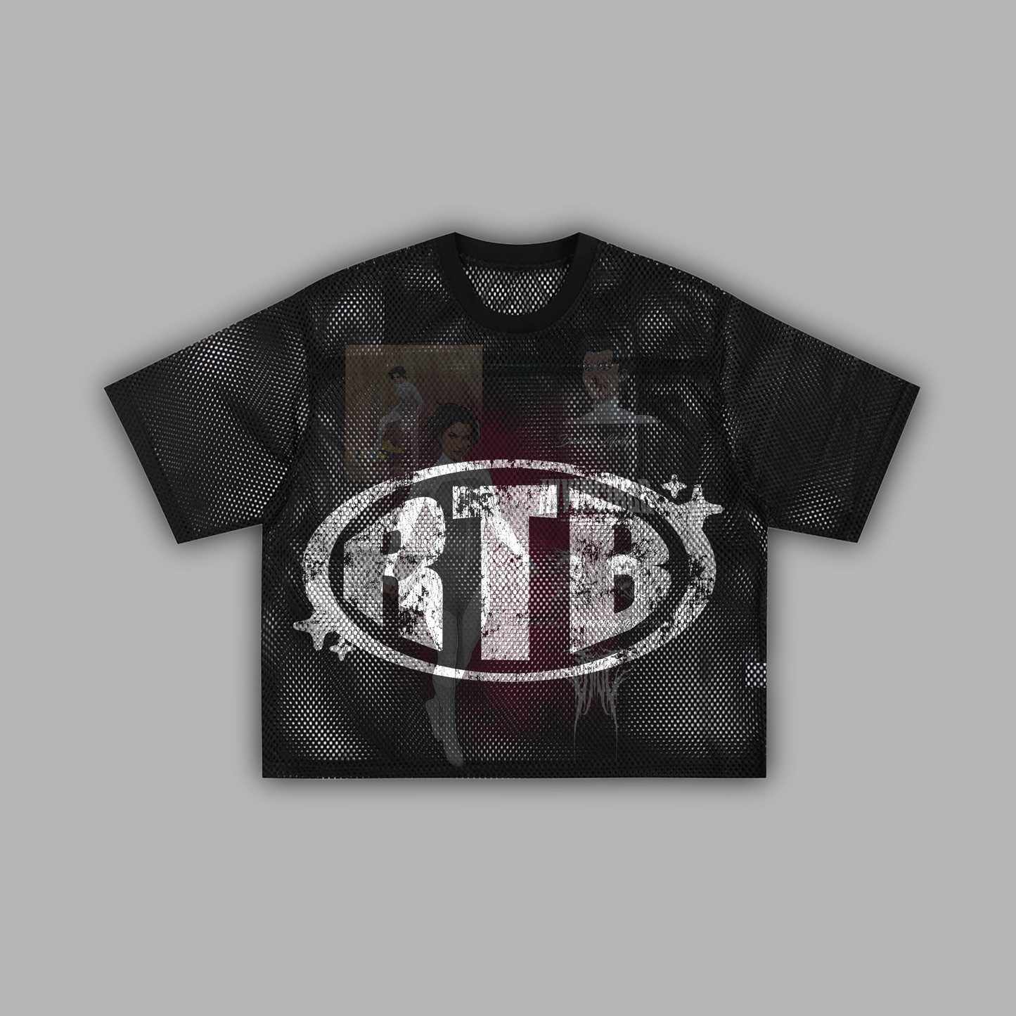 S2E7 I'M NOT GOING ANYWHERE' 1 OF 50' BOXY FISHNET TEE IN BLACK