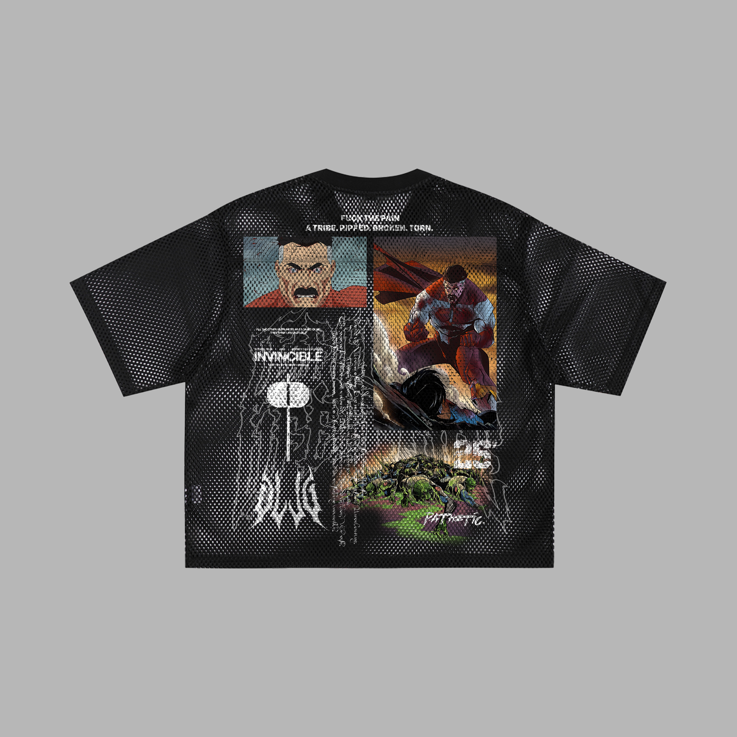 ...PATHETIC '1 OF 50' BOXY FISHNET TEE IN BLACK