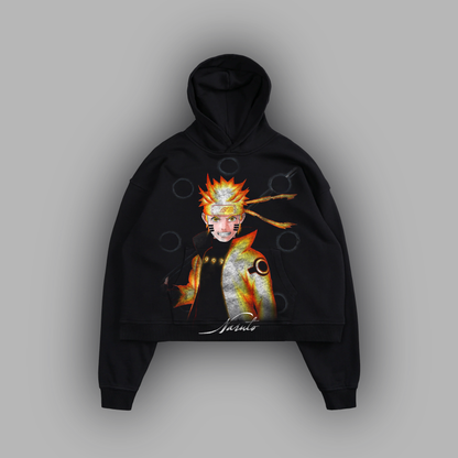 NINE-TAILS CHAKRA "1 OF 100" BOX CUT HOODIE IN CHARCOAL
