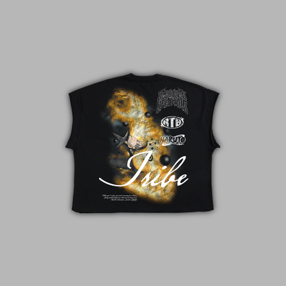 NINE-TAILS CHAKRA 'LIMITED' RAW EDGE BOXY MUSCLE TEE IN BLACK