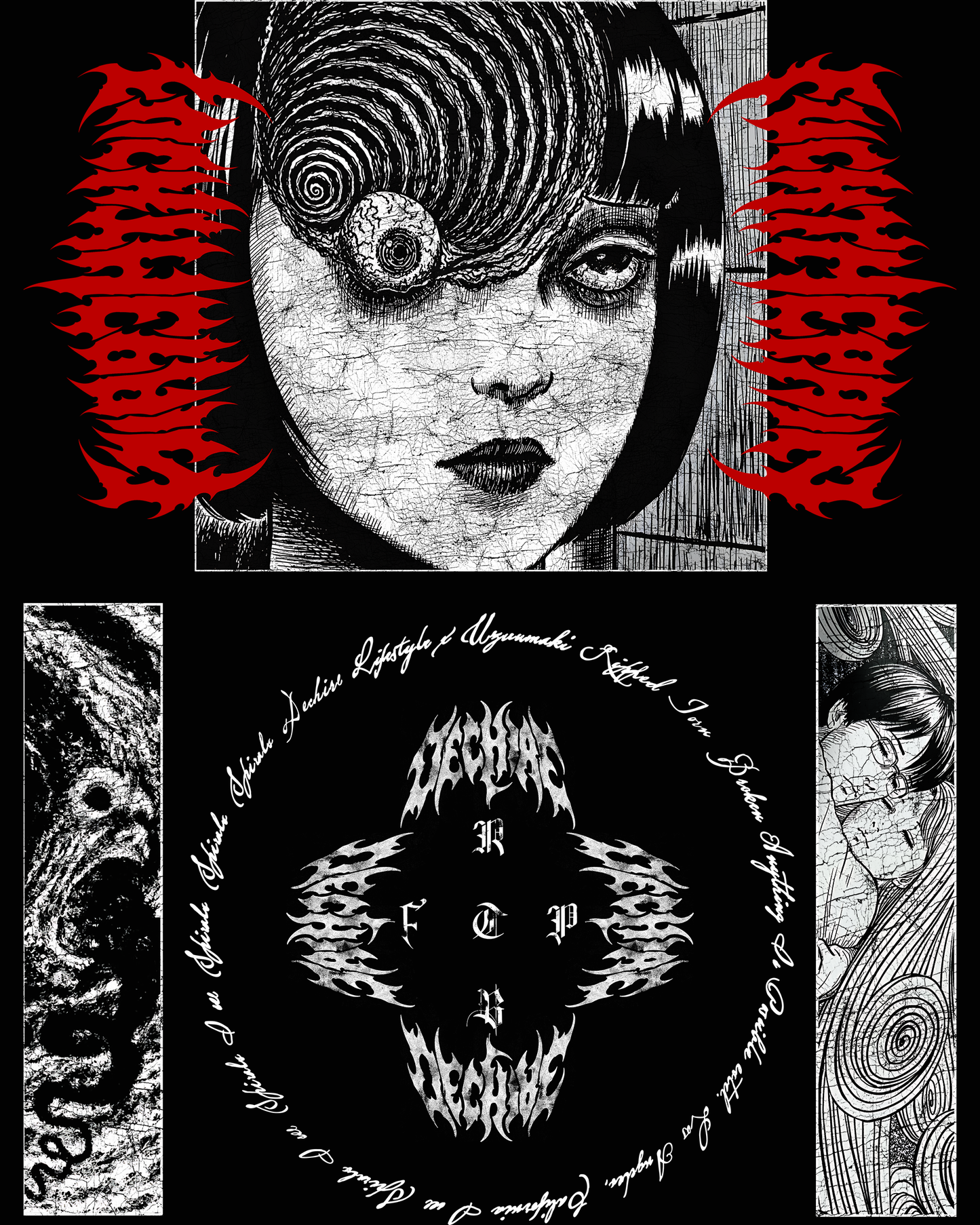 UZUMAKI.. I SEE SPIRALS '1 OF 200' OVERSIZED TEE IN BLACK