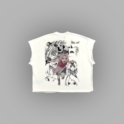SAKURA 'LIMITED' RAW EDGE BOXY MUSCLE TEE IN WHITE