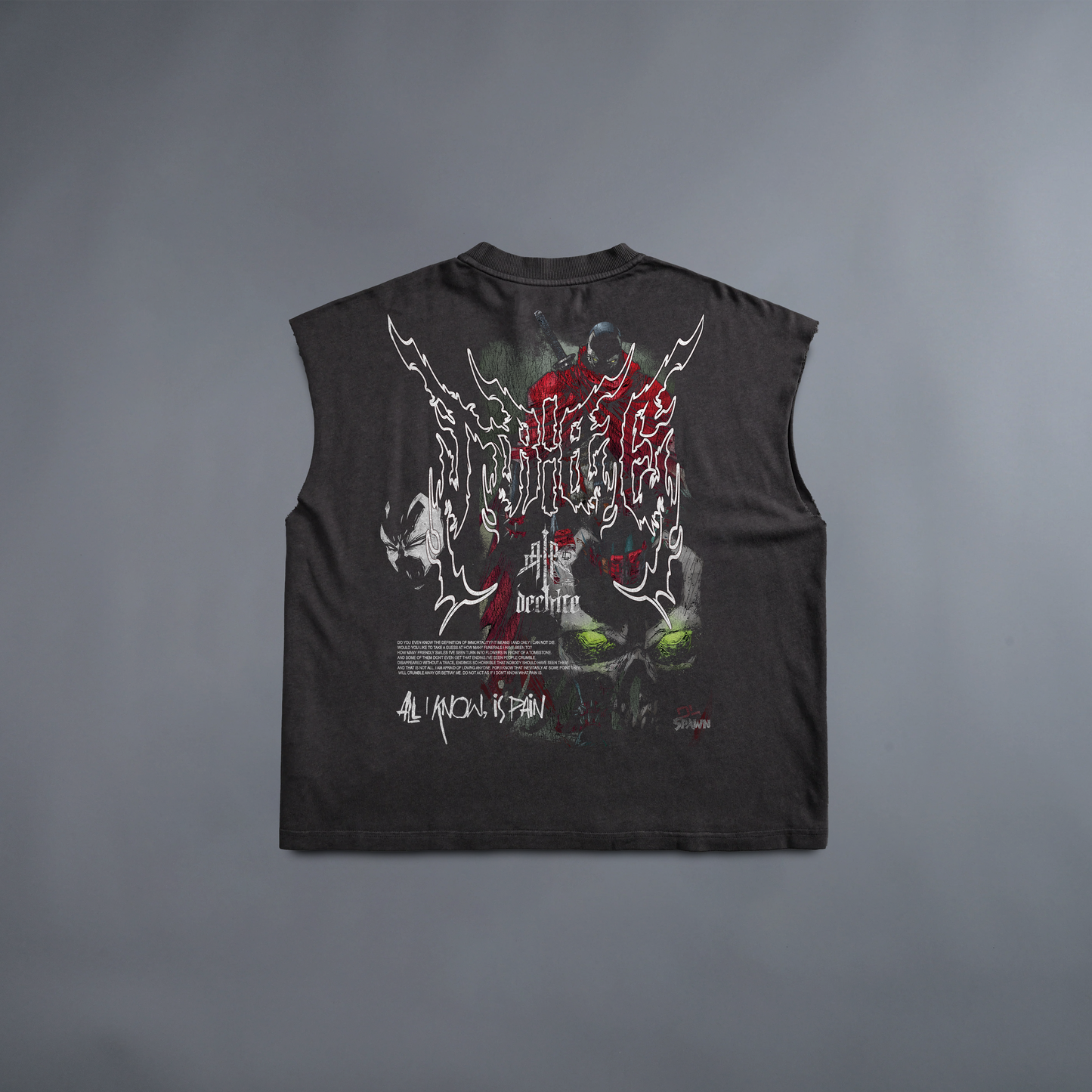 SPAWN 'LIMITED' 6.5oz SLEEVELESS TEE IN WASHED GREY