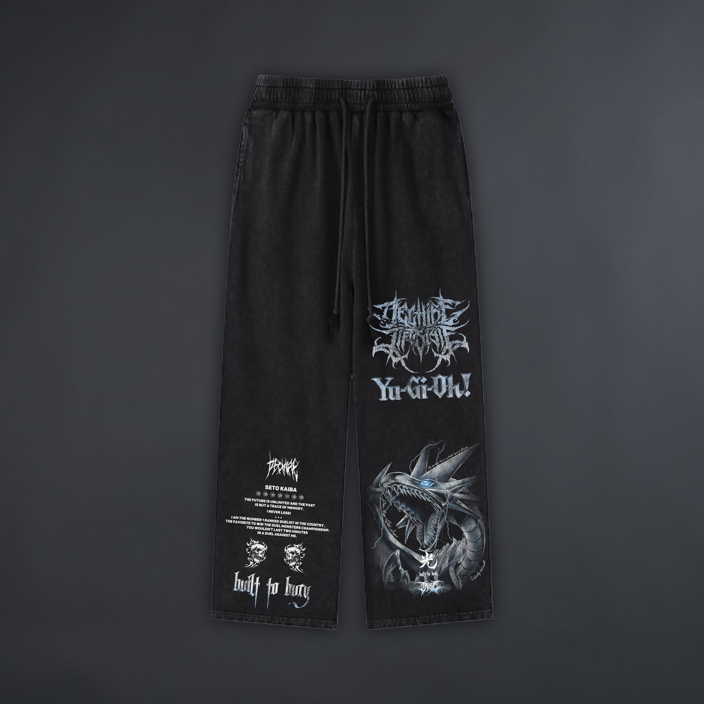 BLUE EYES WHITE DRAGON 'LIMITED' ACID WASHED WIDE LEG LOUNGE SWEATS IN BLACK
