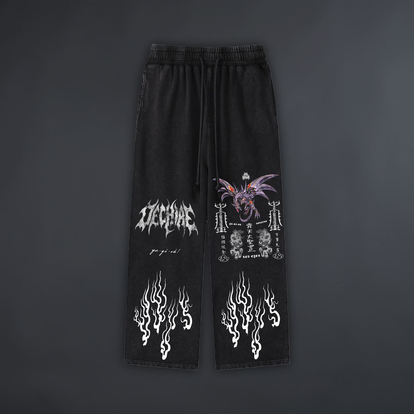 RED EYES METAL DRAGON 'LIMITED' ACID WASHED WIDE LEG LOUNGE SWEATS IN BLACK