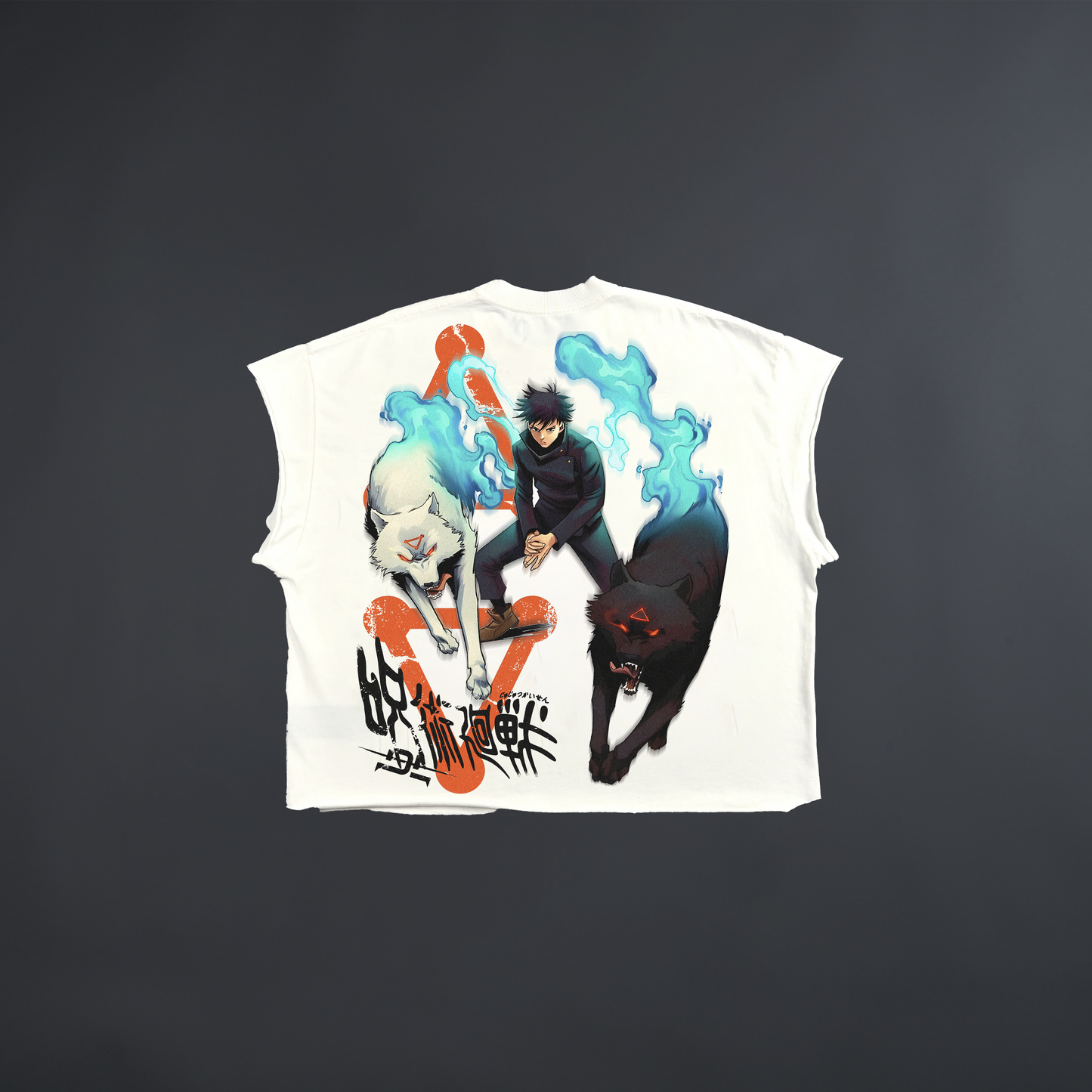 MEGUMI: DEMON DOGS FRENCH TERRY RAW HEM MUSCLE TEE IN WHITE