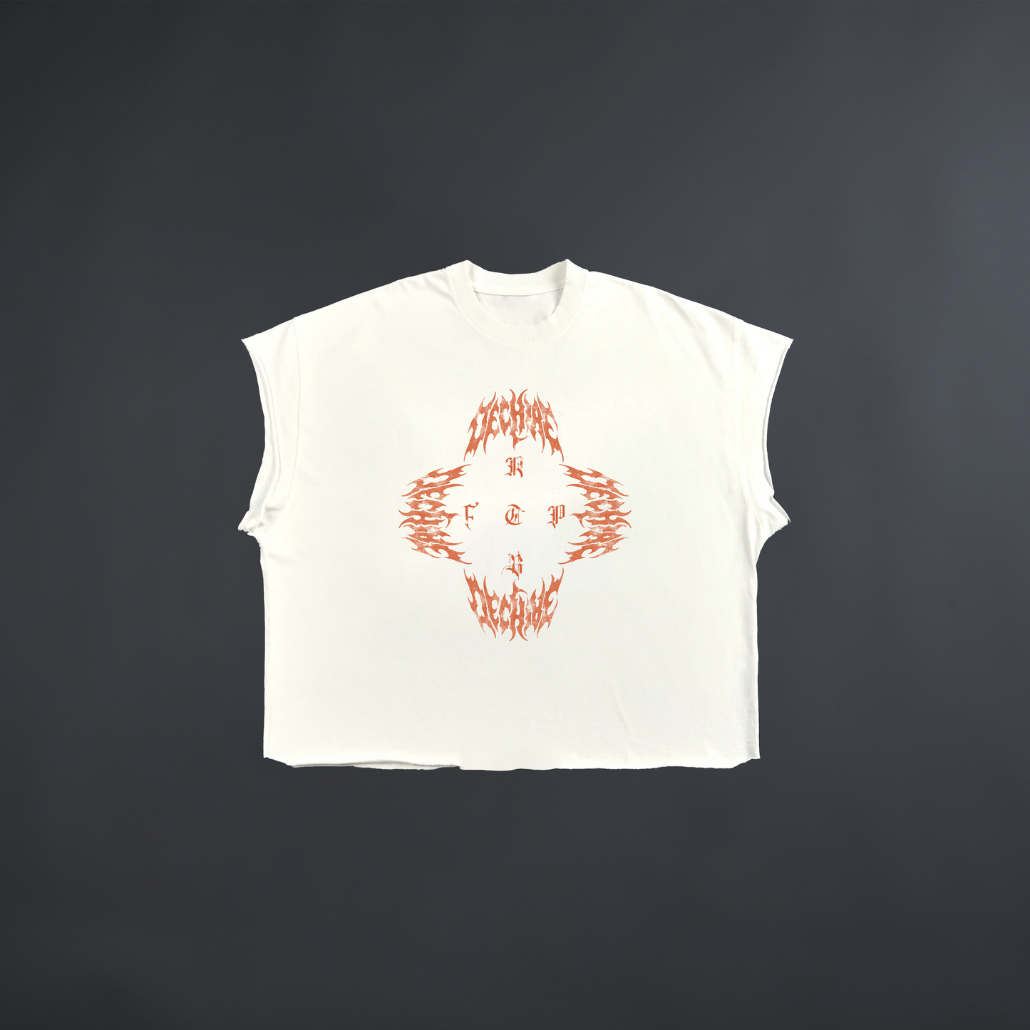 MEGUMI: DEMON DOGS FRENCH TERRY RAW HEM MUSCLE TEE IN WHITE