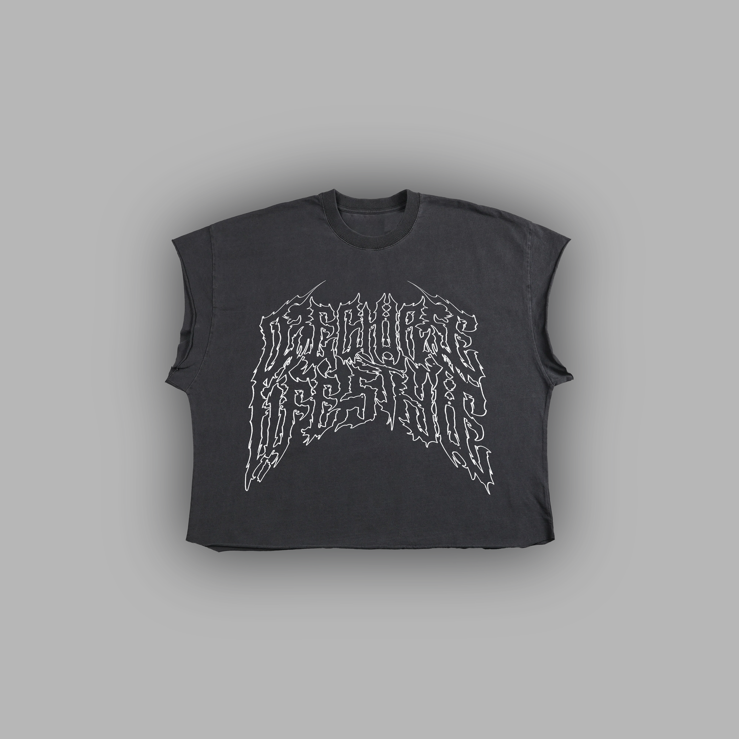 BATTLE OF THRAXA 'LIMITED' RAW EDGE BOXY MUSCLE TEE IN BLACK