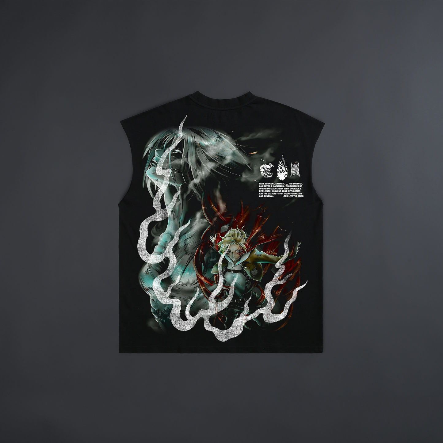 CRYSTAL TITAN '15 YEAR ANNIVERSARY EDITION' BOX CUT MUSCLE TEE IN BLACK