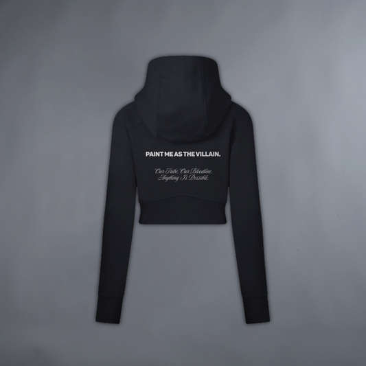 PAINT ME AS THE VILLAIN 'LIMITED' CROP ZIP HOODIE IN SHADOW