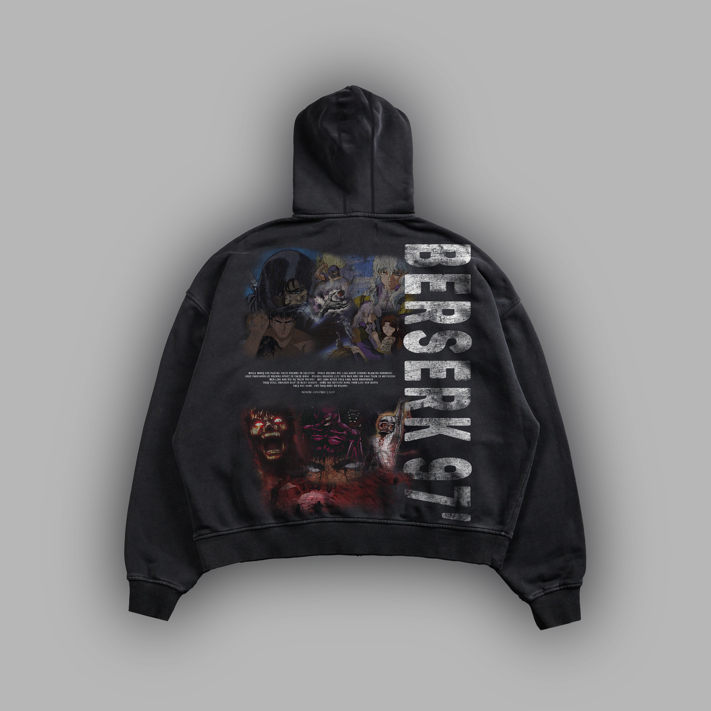 BERSERK 97' 'LIMITED' SNOW WASHED DOUBLE ZIP HOODIE IN FADED BLK
