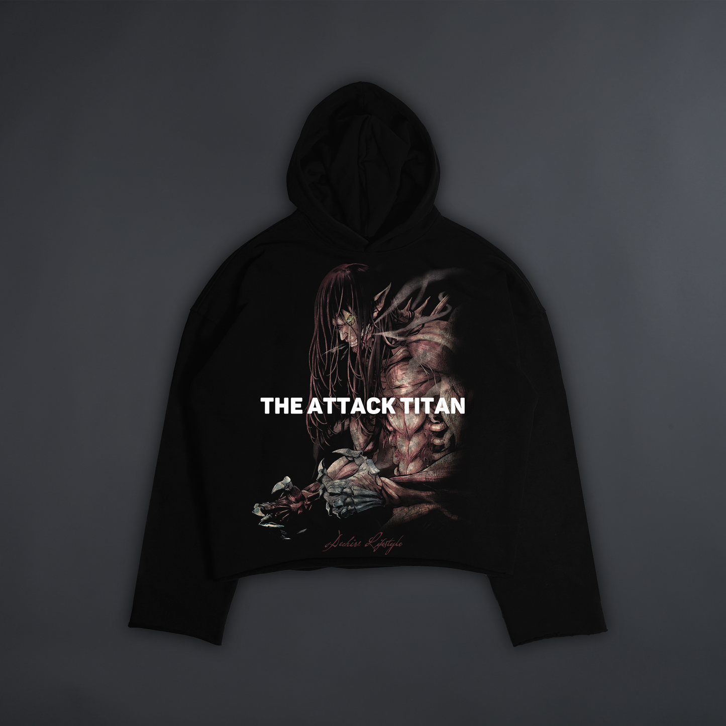 THE ATTACK TITAN || OS BOXY CUTOFF HOODIE IN SHADOW BLACK®
