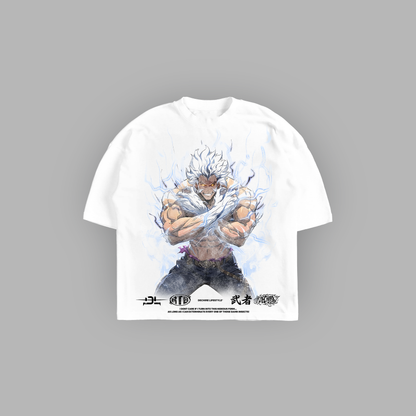 BAEK: SILVER BEAST 'LIMITED' OVERSIZED BOXY TEE IN WHITE