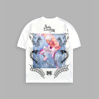 BAEK: SILVER BEAST 'LIMITED' 6oz OVERSIZED TEE IN MOON WHITE
