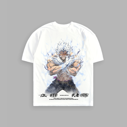 BAEK: SILVER BEAST 'LIMITED' 6oz OVERSIZED TEE IN MOON WHITE