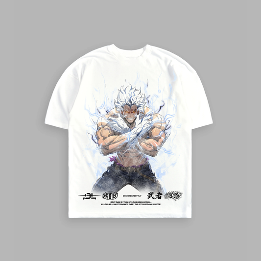 BAEK: SILVER BEAST 'LIMITED' 6oz OVERSIZED TEE IN MOON WHITE