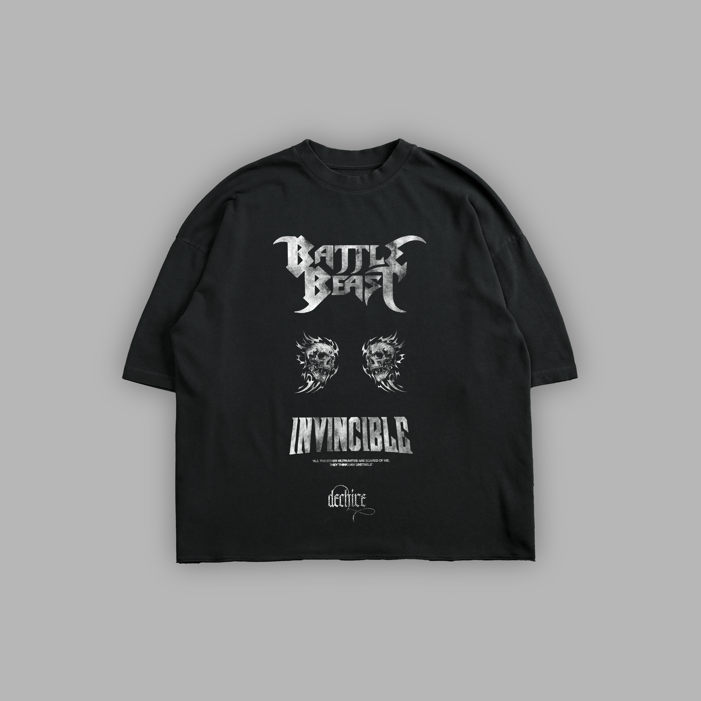 BATTLE BEAST 'LIMITED' RAW HEM OVERSIZED TEE IN BLACK