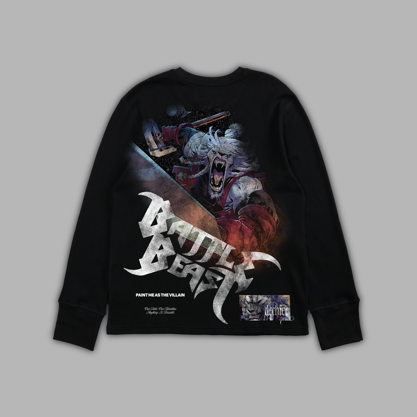 BATTLE BEAST 'LIMITED' OVERSIZED 9oz L/S TEE IN WHITE