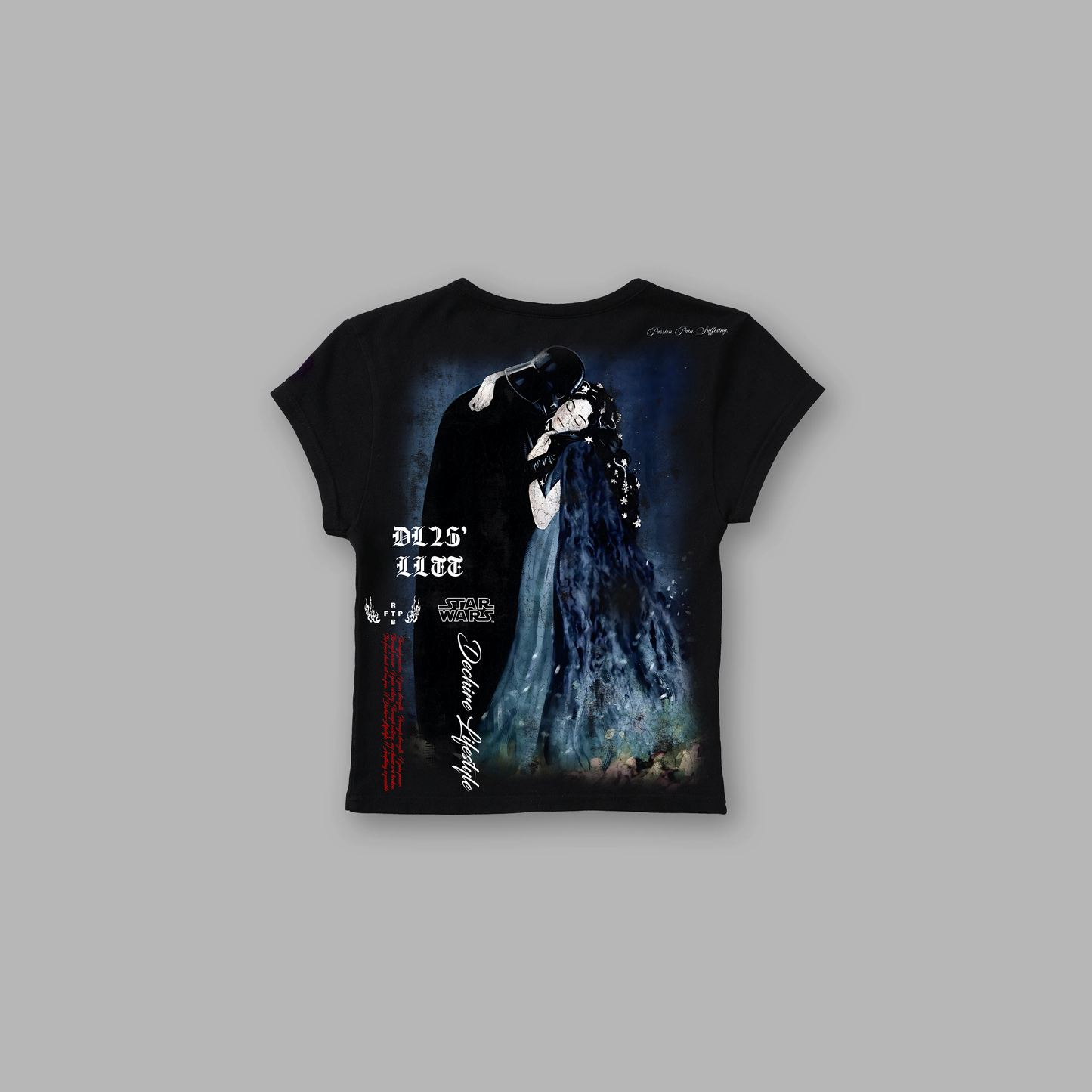PASSION. PAIN. SUFFERING. '1 OF 50' CORE CROPPED BABY TEE IN BLACK