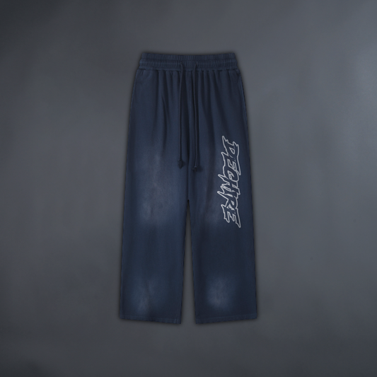 DECHIRE COLLABS V1 "LIMITED" OVERSIZED ACID WASH WIDE LEG SWEATS IN MIDNIGHT BLUE