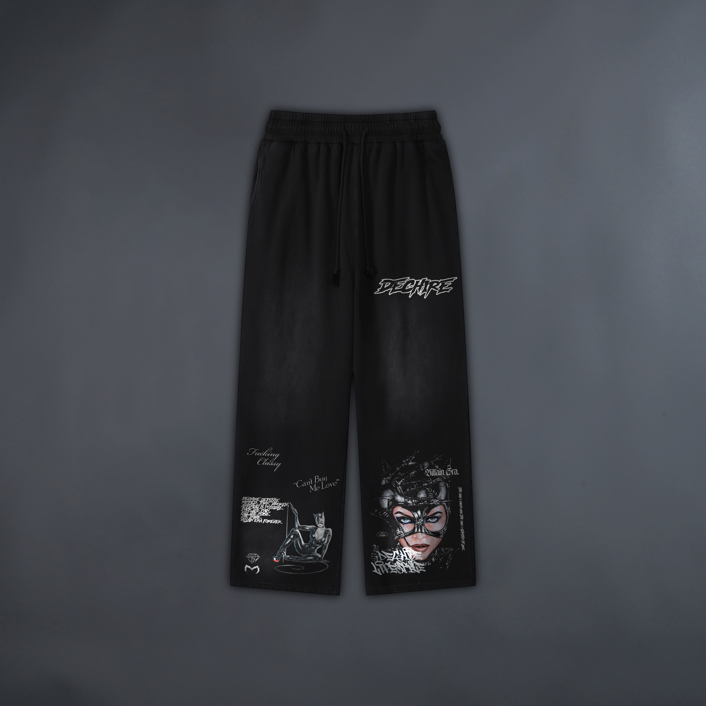 9 LIVES "LIMITED" OVERSIZED ACID WASH WIDE LEG SWEATS IN SPACE BLACK