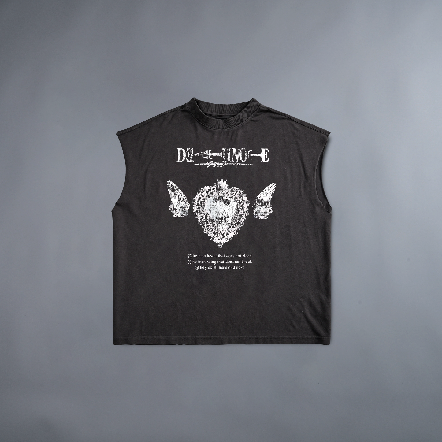 DEATHNOTE: THE IRON HEART '1 OF 20' SLEEVELESS MUSCLE TEE IN WASHED BLACK
