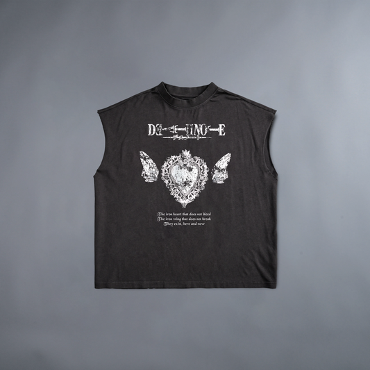 DEATHNOTE: THE IRON HEART '1 OF 20' SLEEVELESS MUSCLE TEE IN WASHED BLACK