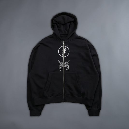 REVERSED! 'LIMITED' OVERSIZED FULL ZIP HOODIE IN BLACK