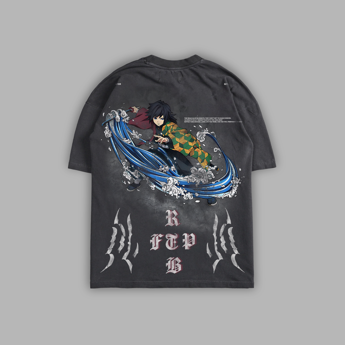 GIYU: WATER HASHIRA '1 OF 100' LOOSE TEE IN DEEP GREY