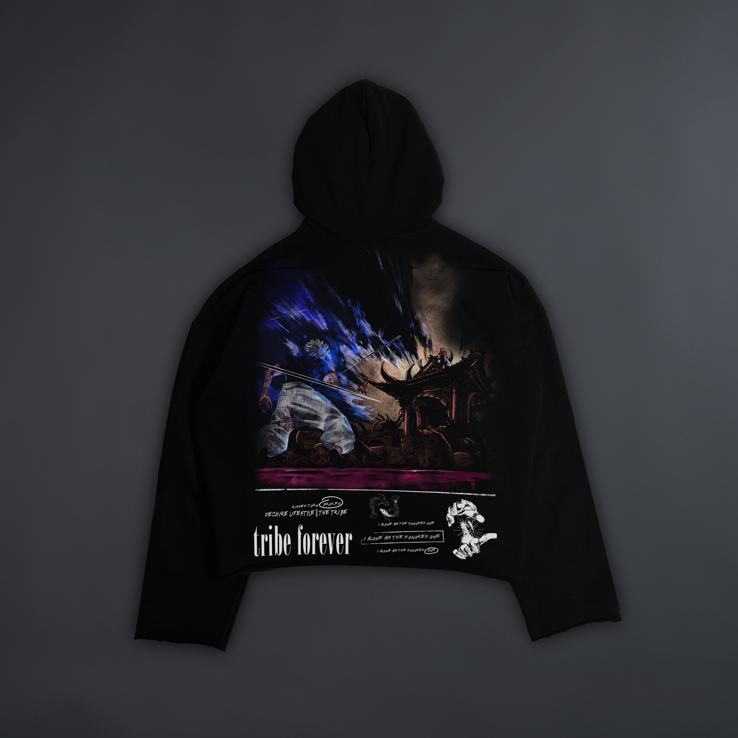 GOJO: UNLIMITED VOID "1 OF 200' OS BOXY CUTOFF HOODIE IN SHADOW BLACK®