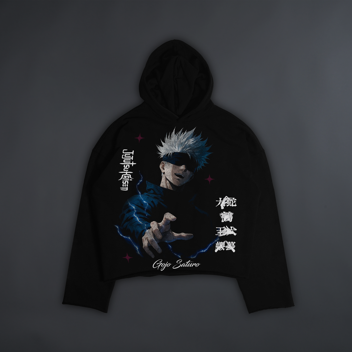 GOJO: UNLIMITED VOID "1 OF 200' OS BOXY CUTOFF HOODIE IN SHADOW BLACK®
