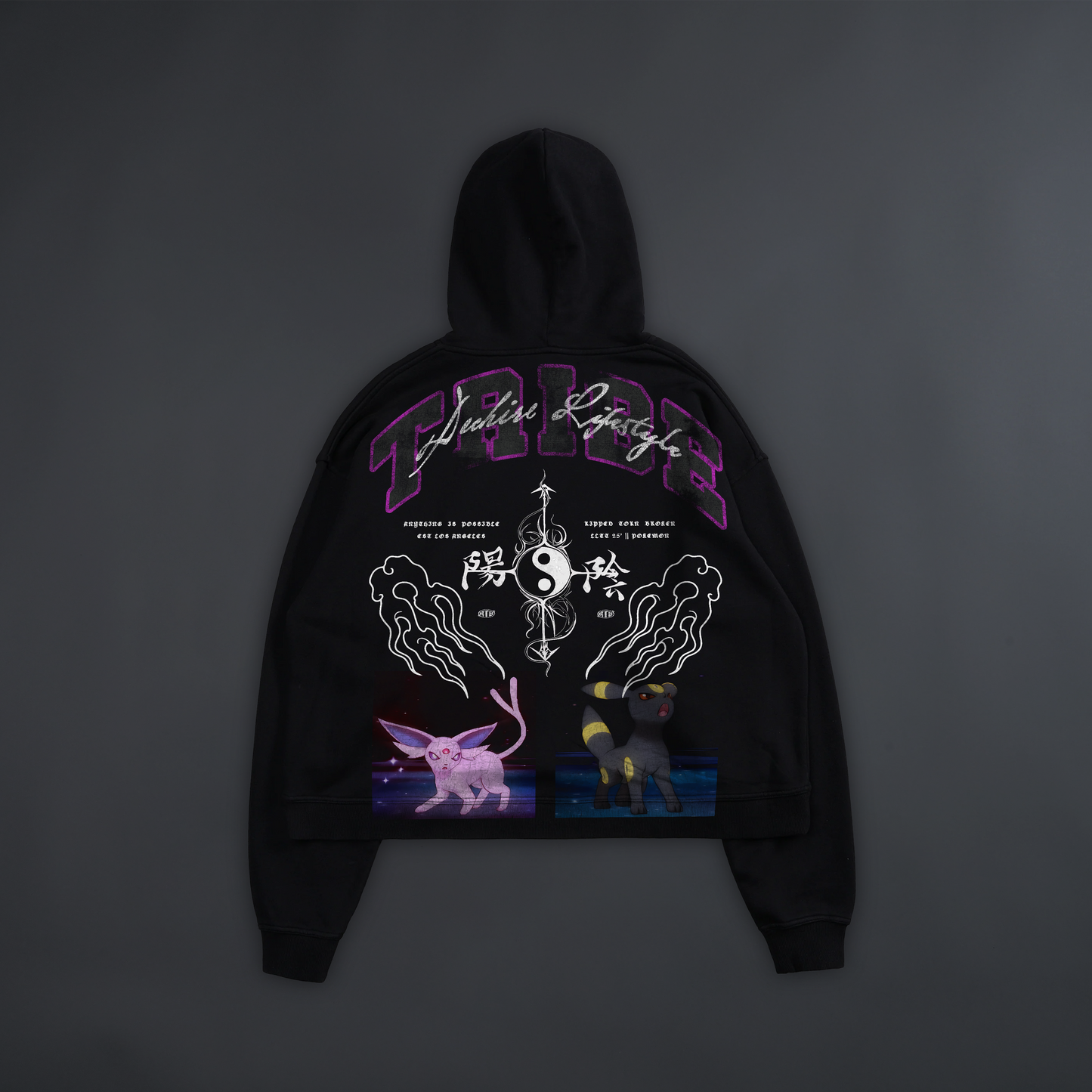 UMBREON & ESPEON '1 OF 100' BOX CUT HOODIE IN CHARCOAL