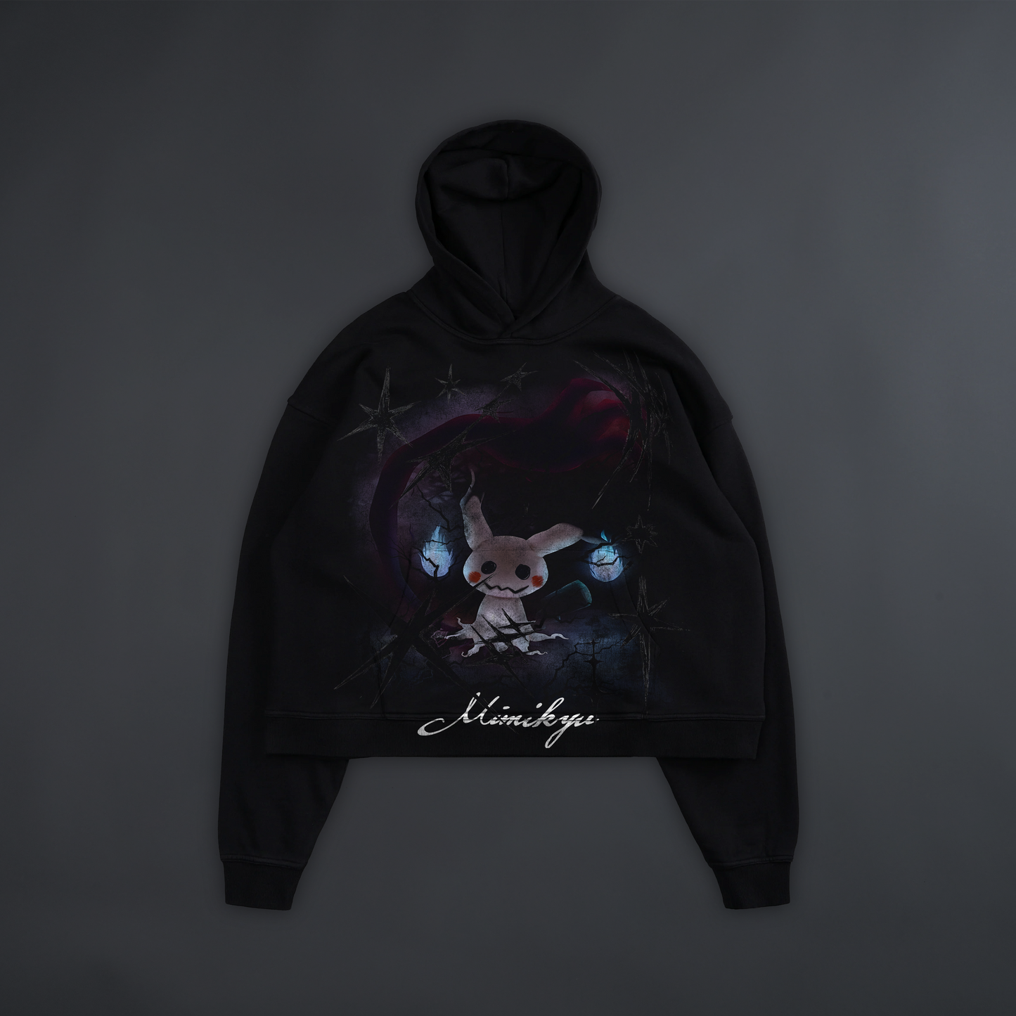 MIMIKYU 'LIMITED' BOX CUT HOODIE IN CHARCOAL