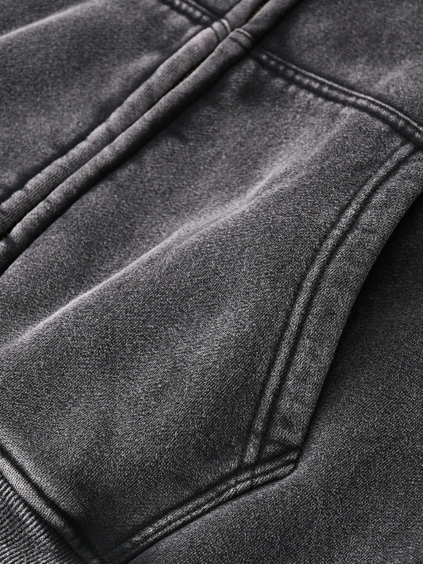 KISUKE: Geta-bōshi SNOW WASHED DOUBLE ZIP HOODIE IN FADED BLK