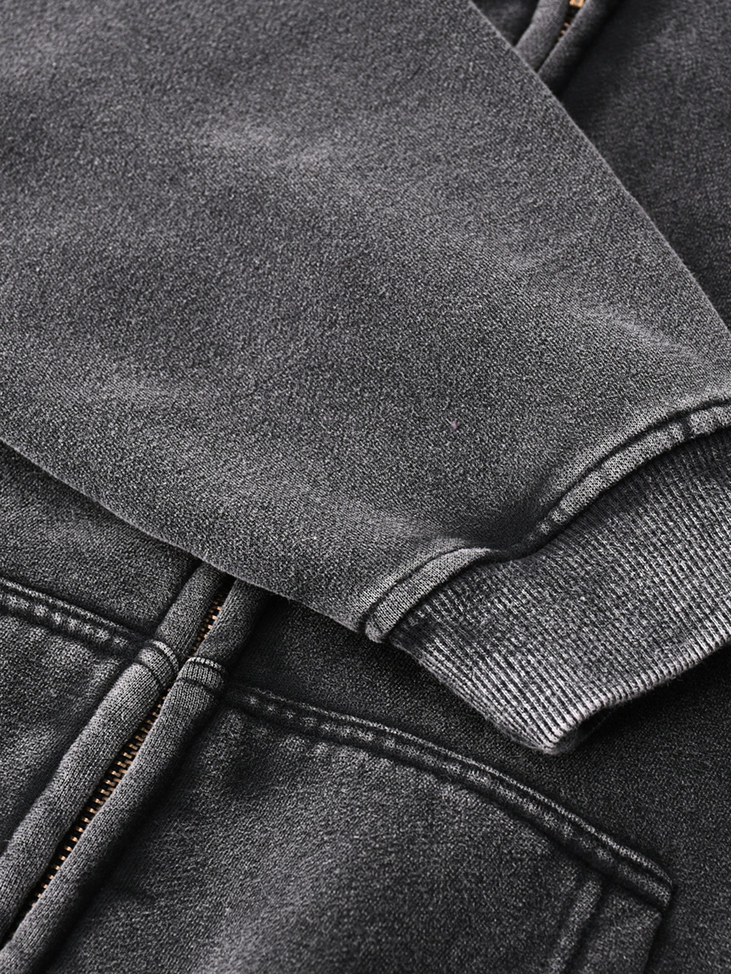 KISUKE: Geta-bōshi SNOW WASHED DOUBLE ZIP HOODIE IN FADED BLK