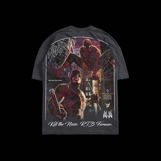 DAREDEVIL & SPIDEY 'TEAM UP EDITION' OS TEE IN GRAY & BLACK