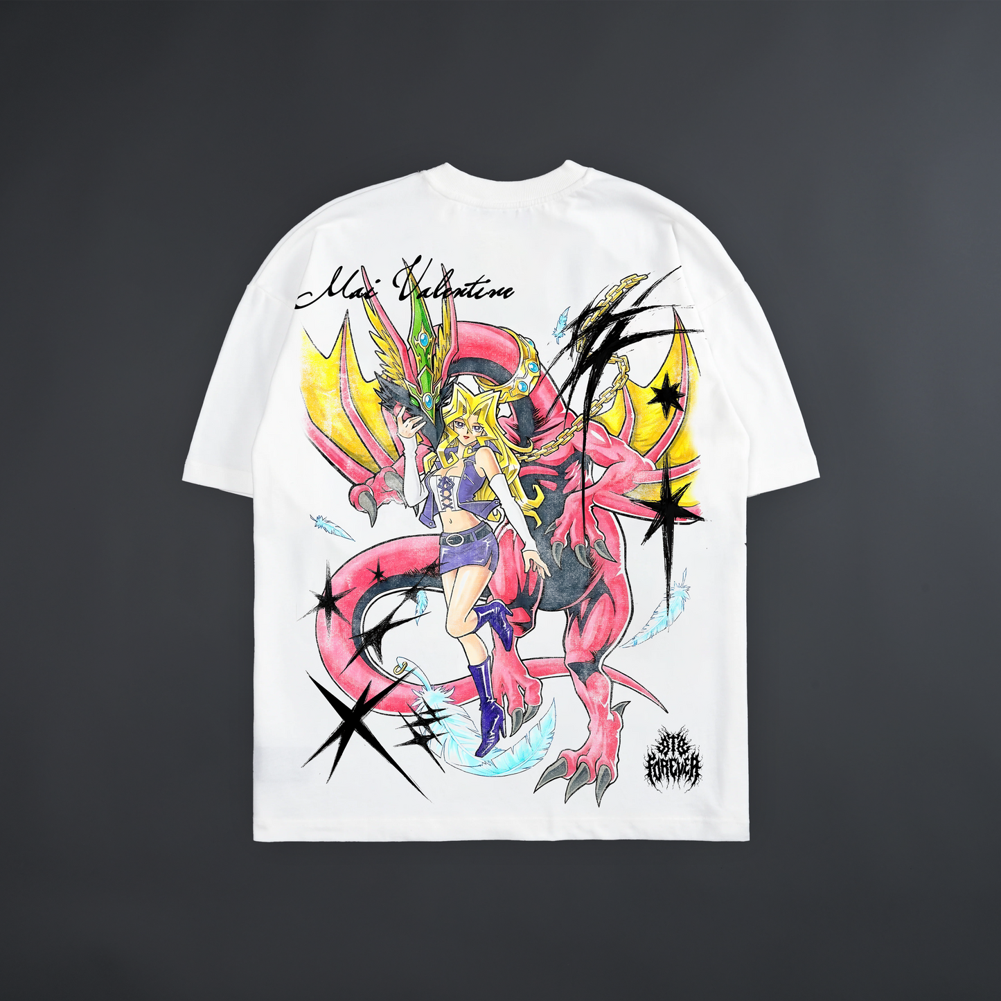 MAI VALENTINE & HARPIES DRAGON 'LIMITED' OVERSIZED TEE IN WHITE