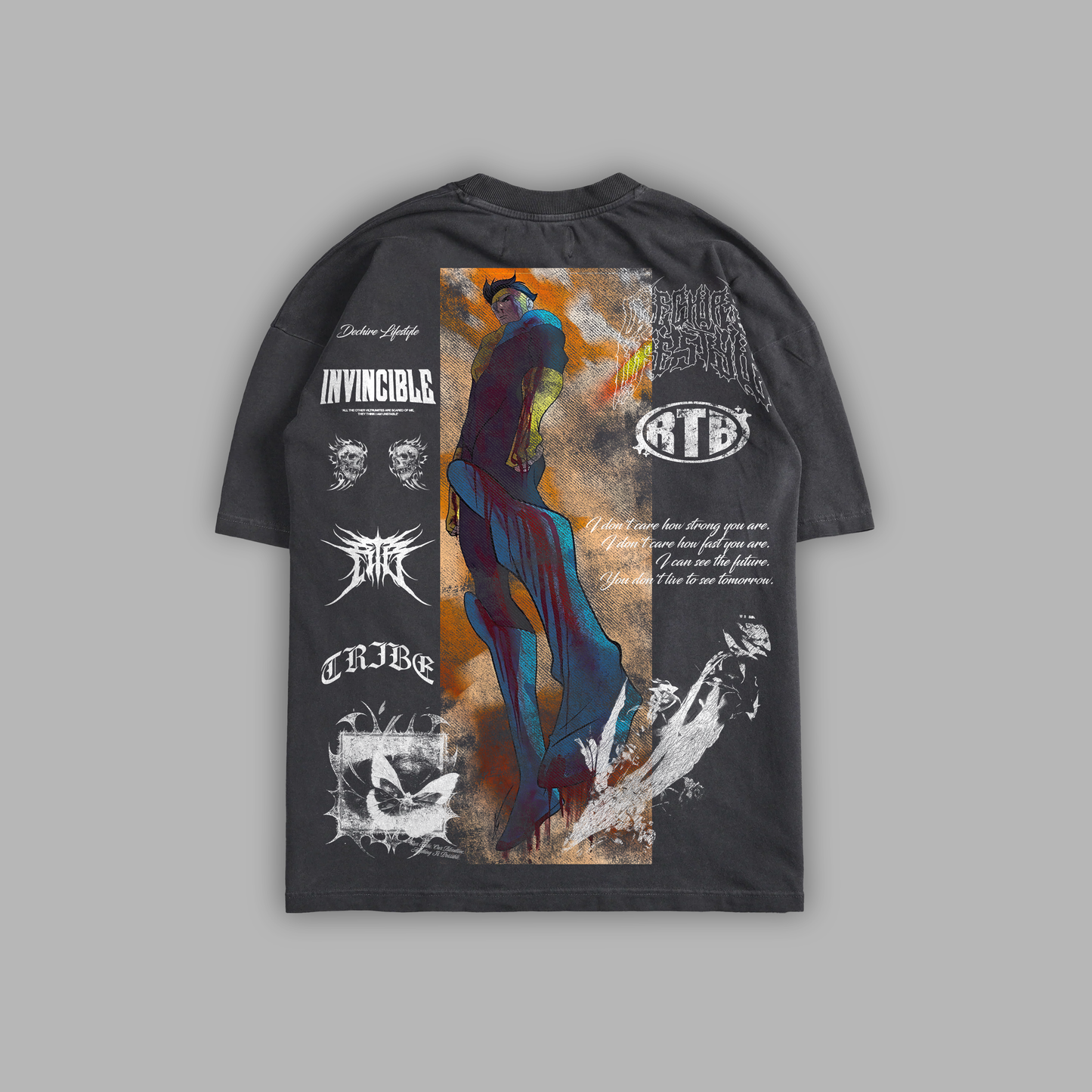 INVINCIBLE: COPENDIUM ONE 'LIMITED' OVERSIZED LTWT DROP SHOULDER TEE IN DEEP GREY