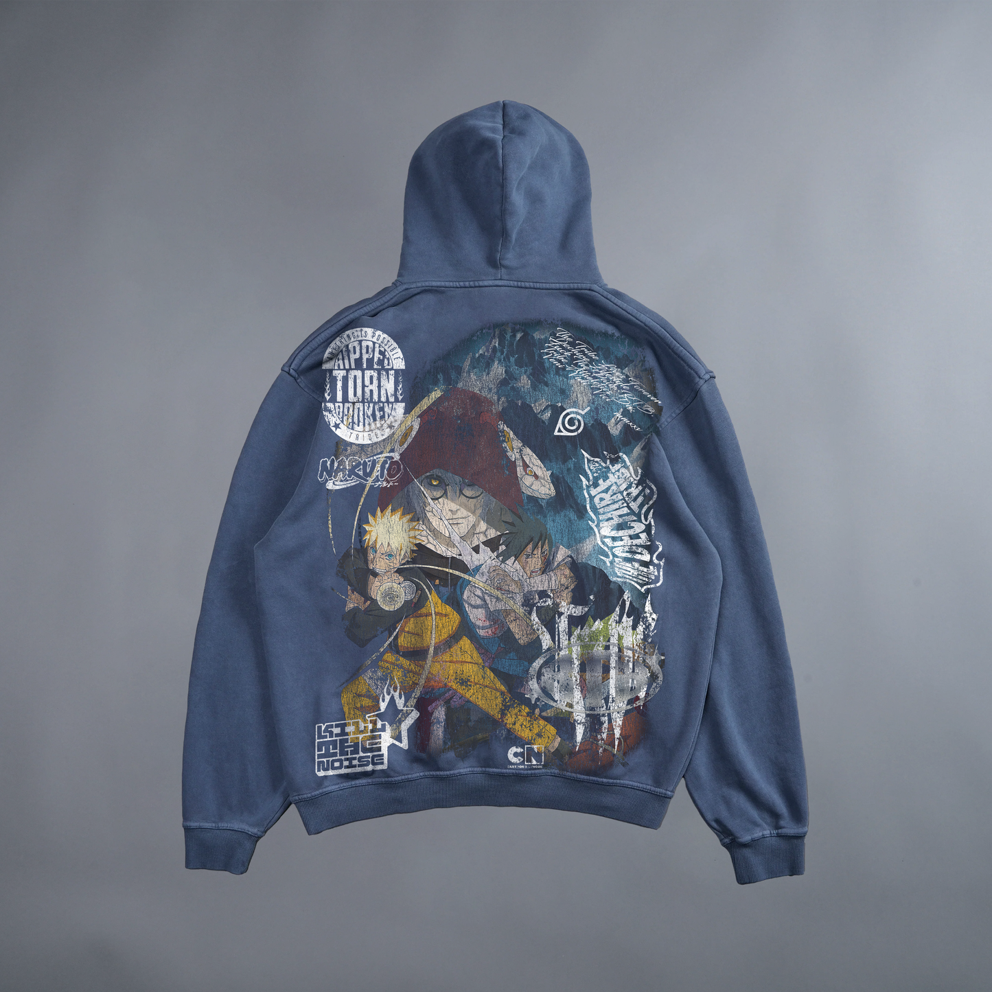 NINE-TAILS UNLEASHED 'LIMITED' RETRO WASHED HOODIE IN DENIM BLUE