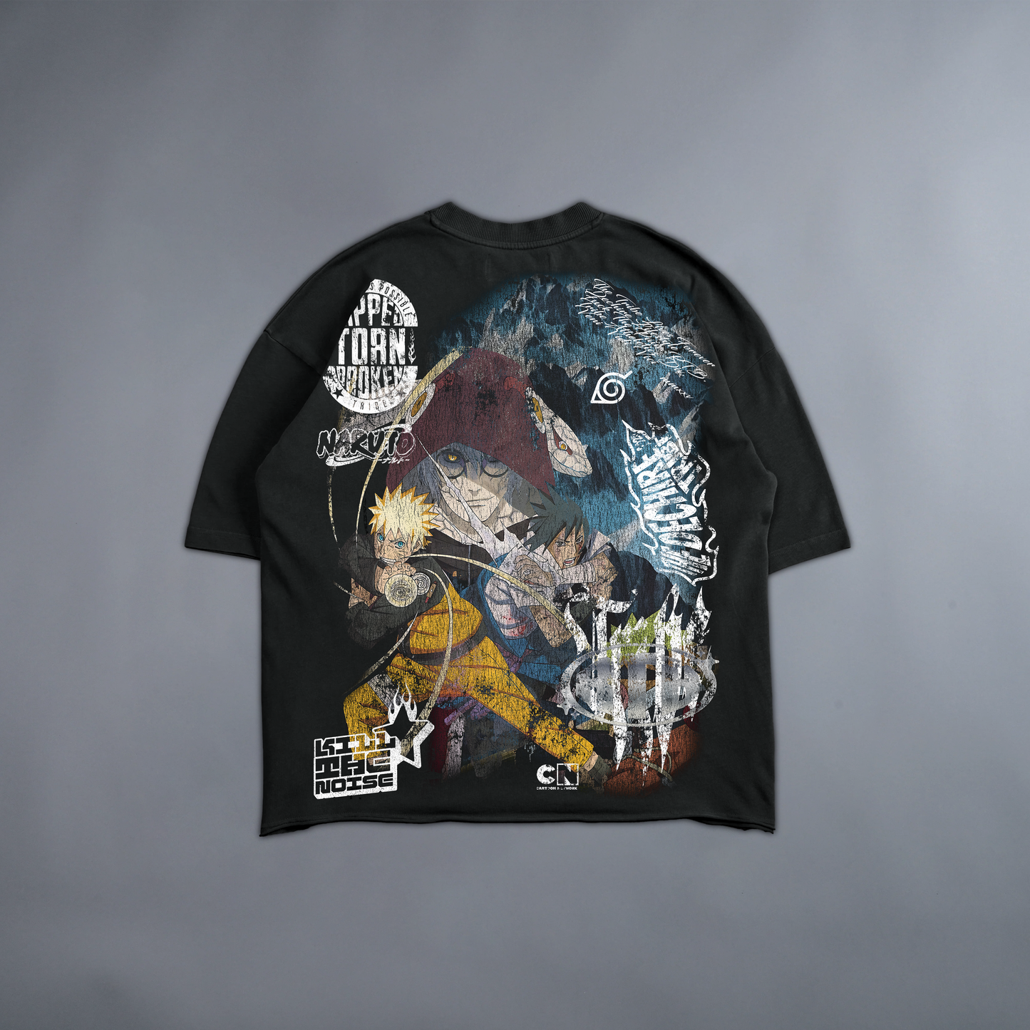 NINE-TAILS UNLEASHED 'LIMITED' RAW HEM TEE IN WASHED BLACK