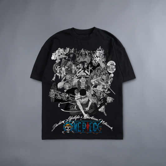 KING OF PIRATES! BLACK & WHITE 'LIMITED' 240X BOXY OVERSIZED TEE IN BLACK