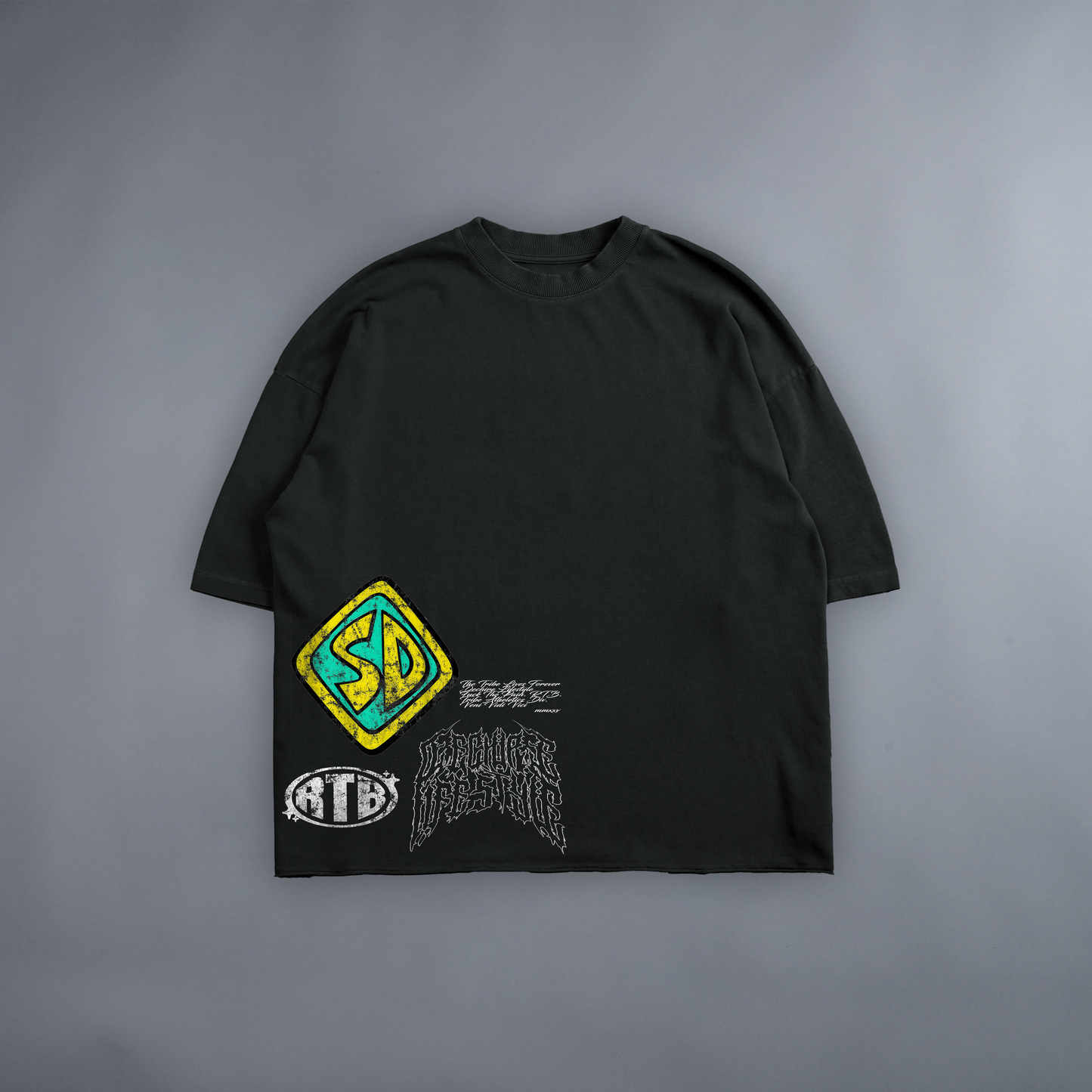 MYSTERY INC. 'LIMITED' RAW HEM TEE IN WASHED BLACK