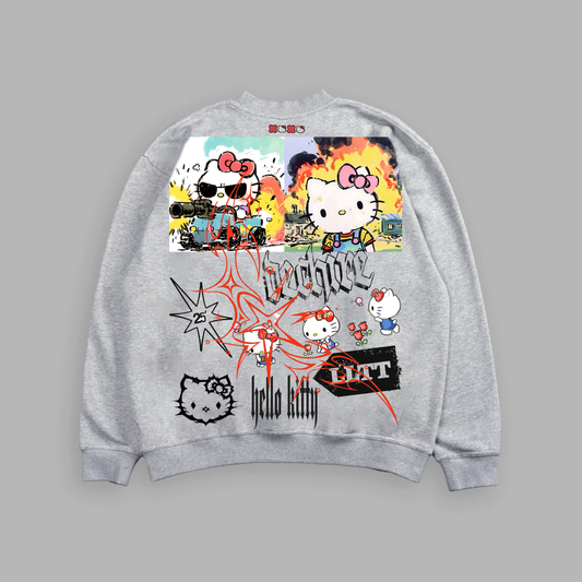 HELLO KITTY CREWNECK IN FAUX ATHLETIC GRAY