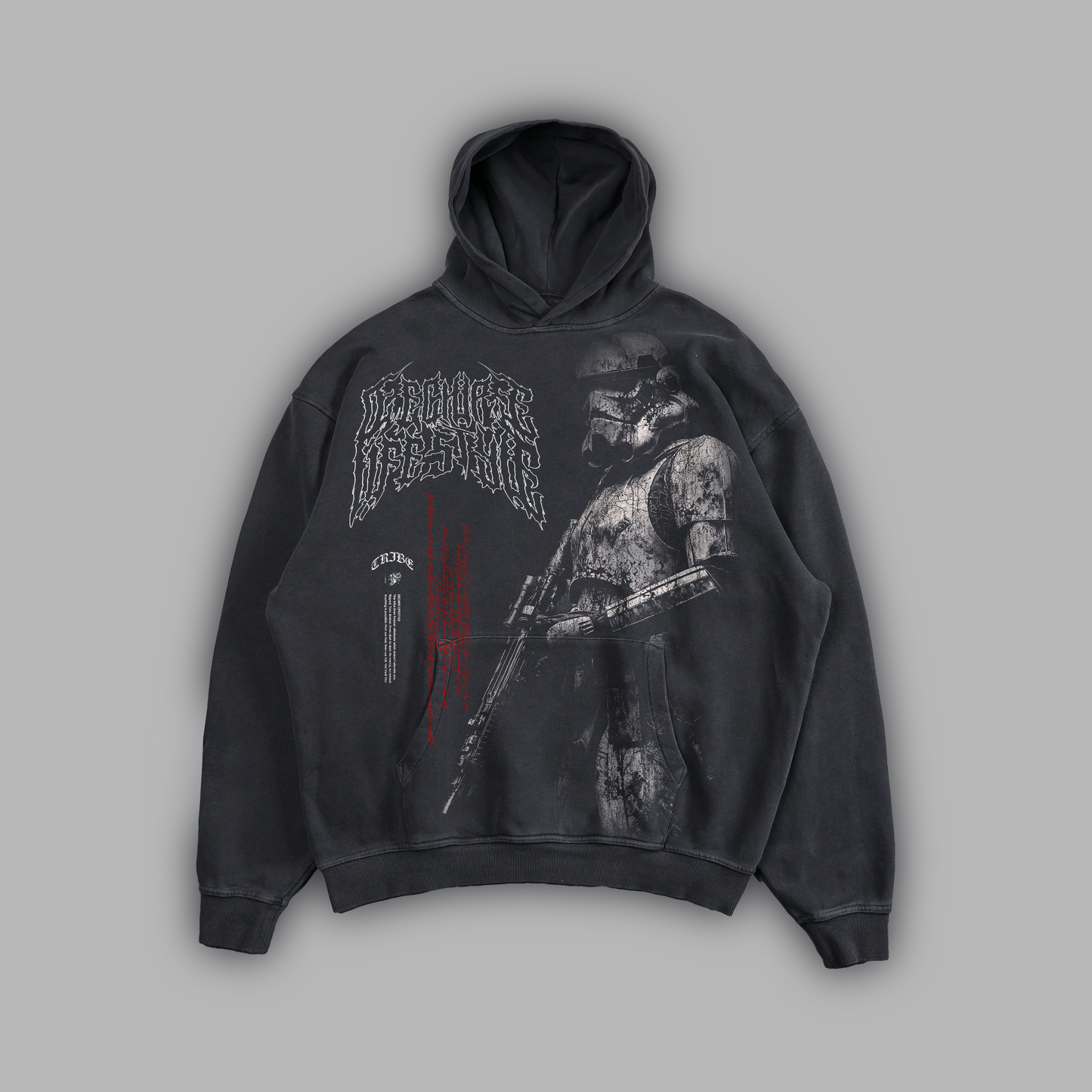 CLONED 'LIMITED' RETRO WASHED OS HOODIE IN SHADOW BLK